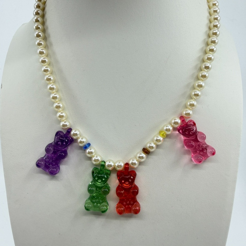 Y2K Gummy Bear Pearl Necklace - Colorful Aesthetic Layering Jewelry
